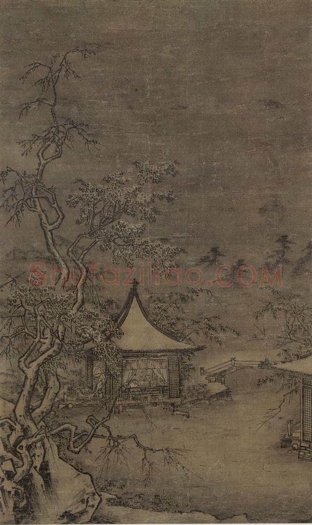宋 佚名 《雪阁临江图》 书画作品