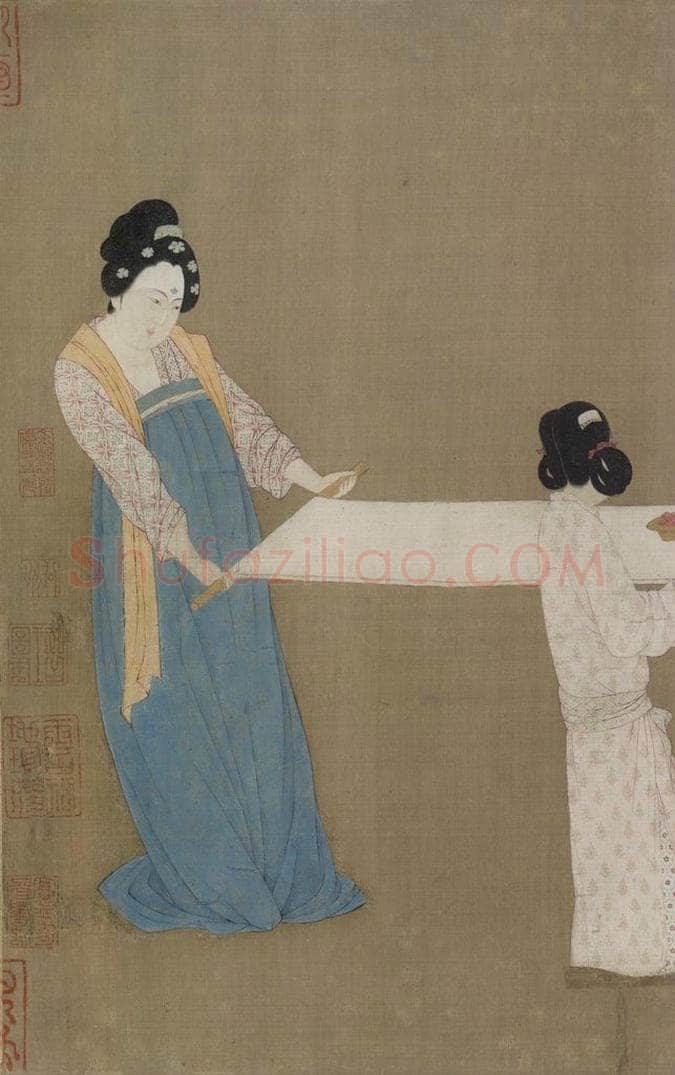 宋 赵佶 《摹张萱捣练图》 书画作品