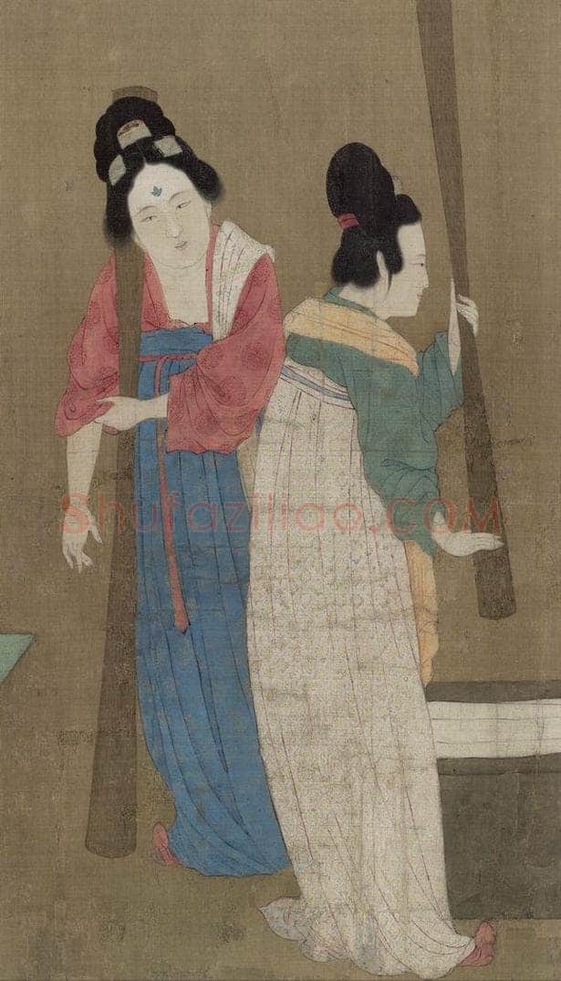 宋 赵佶 《摹张萱捣练图》 书画作品