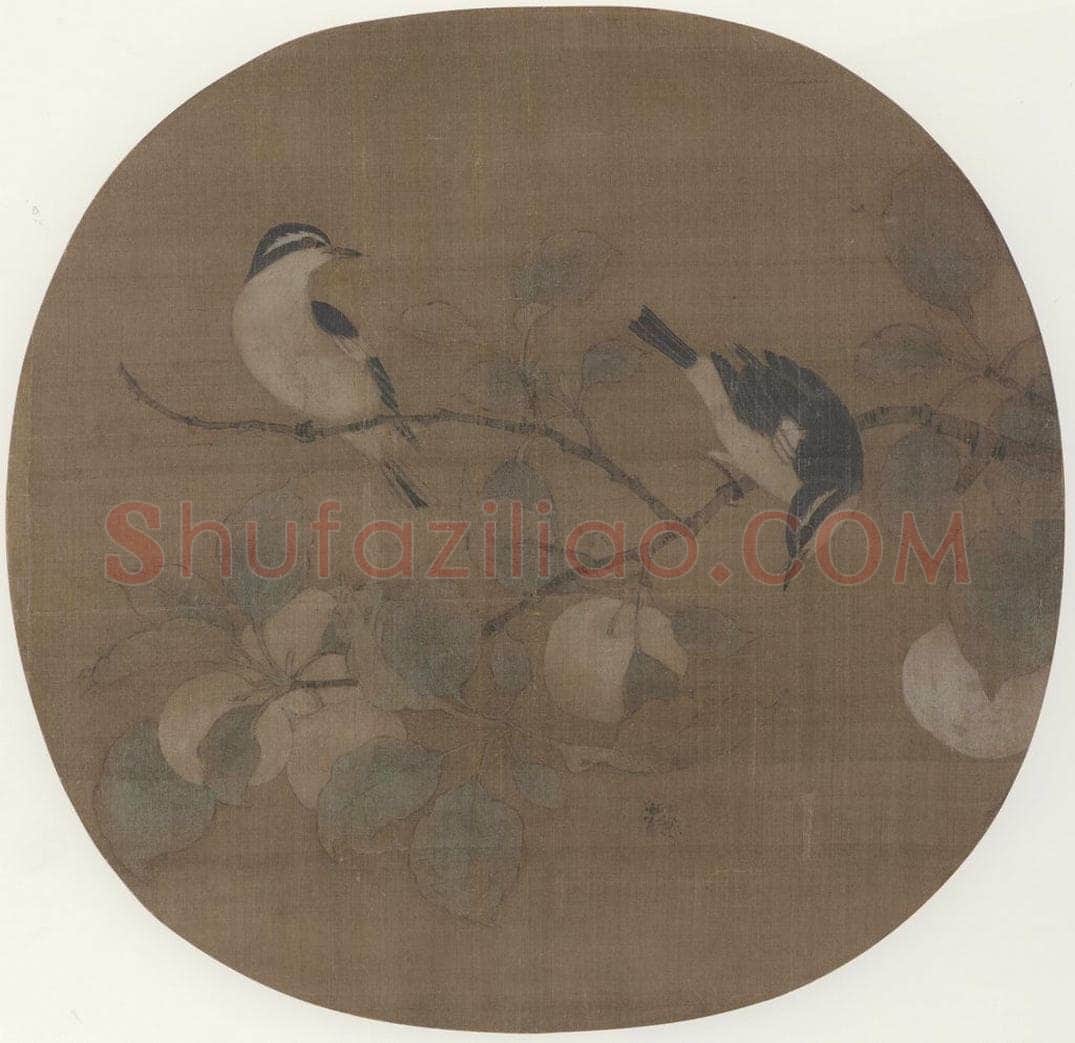 宋 佚名 《桃枝双雀图》 书画作品