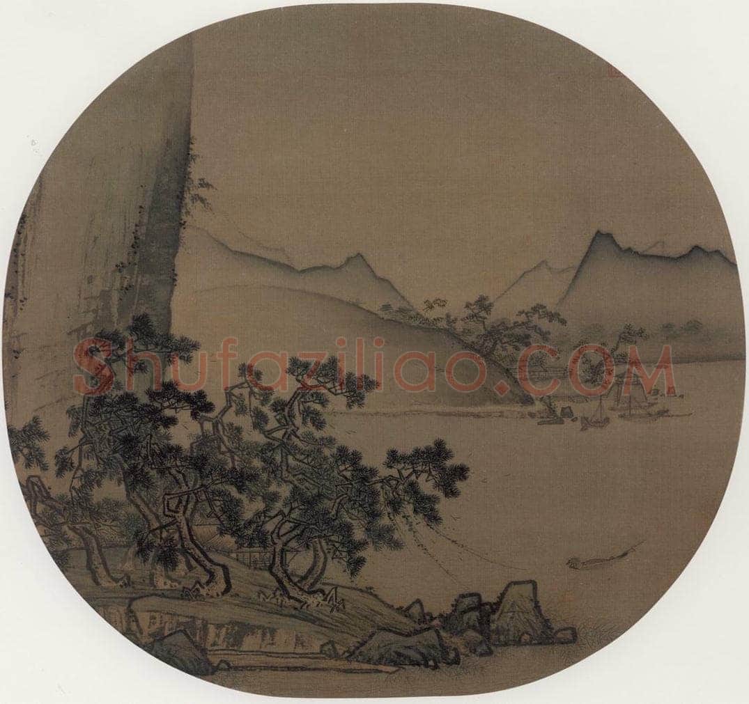 宋代 佚名 《风雨维舟图》 书画作品