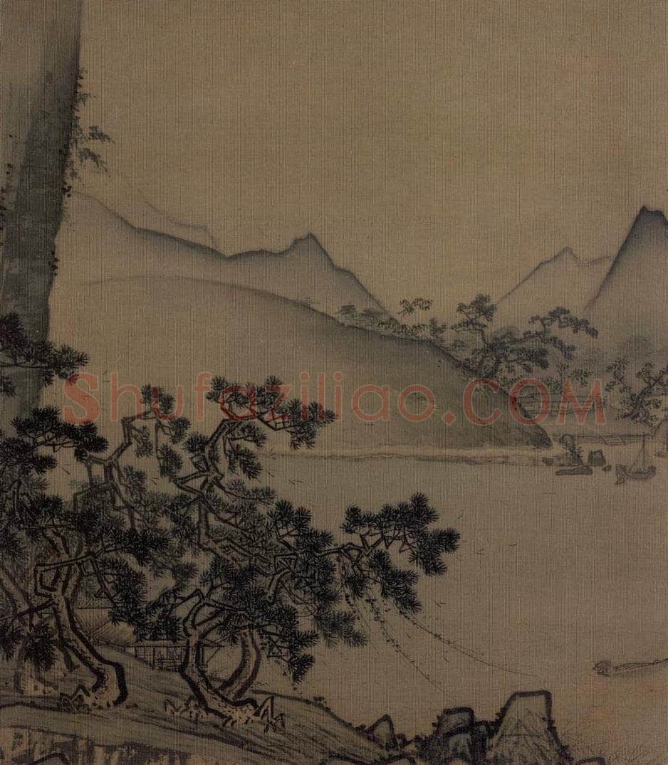 宋代 佚名 《风雨维舟图》 书画作品