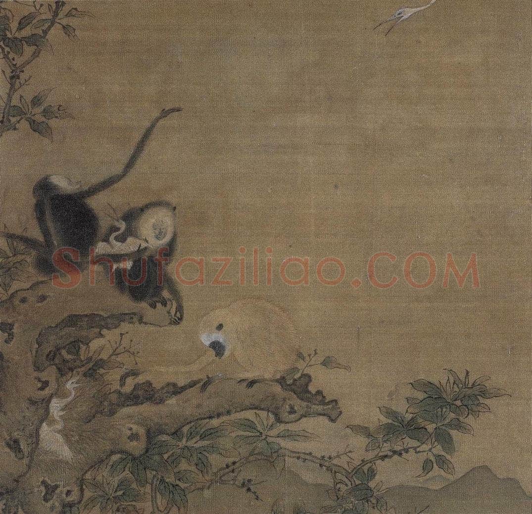 宋代 佚名 《三猿得鹭图》 书画作品
