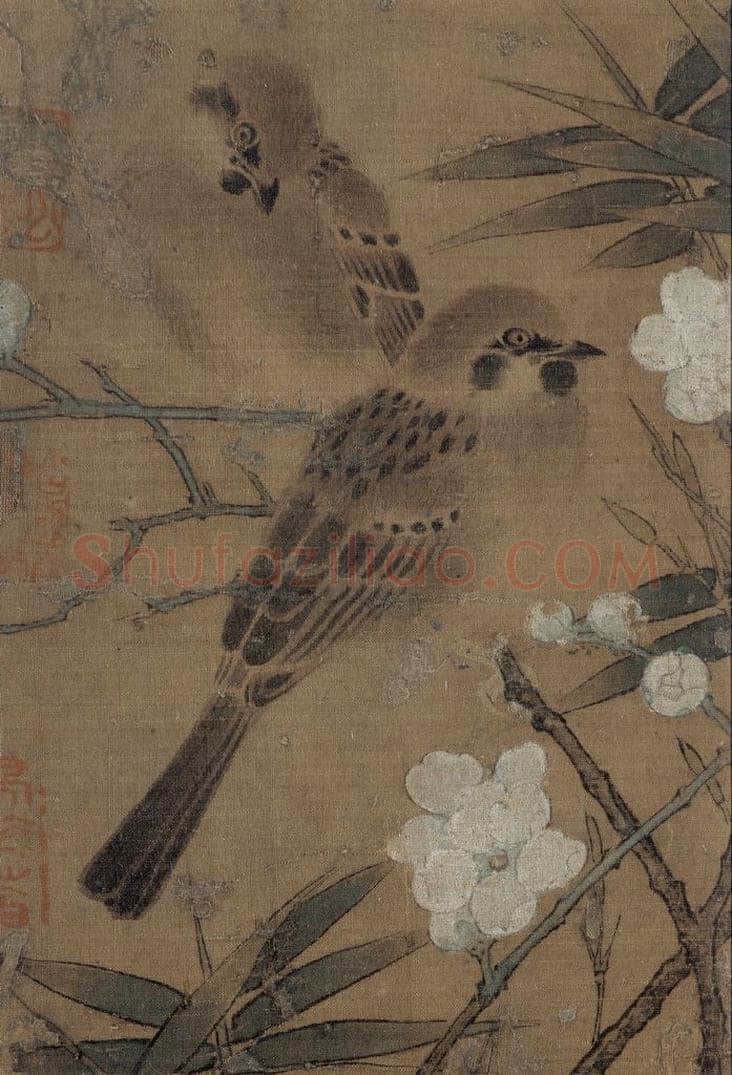 宋代 佚名 《竹梅小禽图》 书画作品