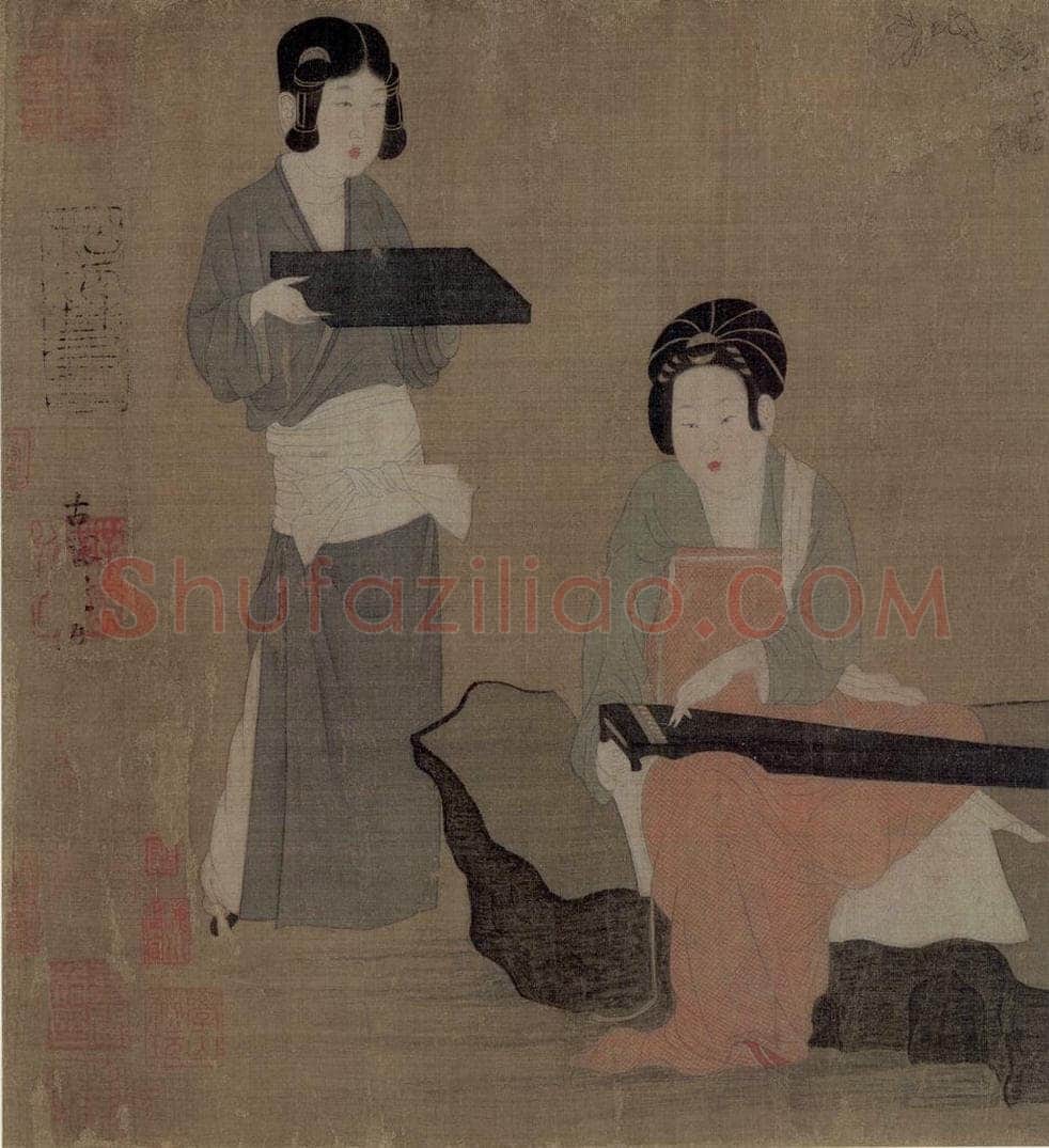 宋 佚名 宫妓调琴图 书画作品