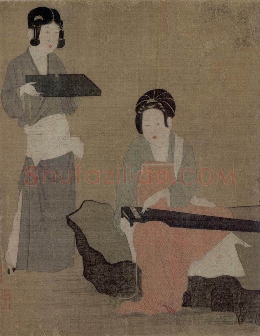 宋 佚名 宫妓调琴图 书画作品