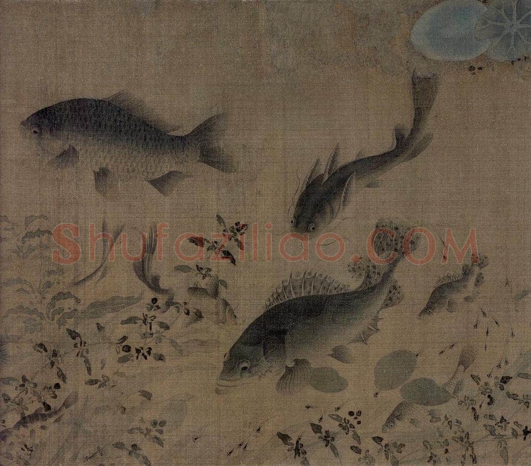 宋 刘寀 《落花游鱼图》 书画作品