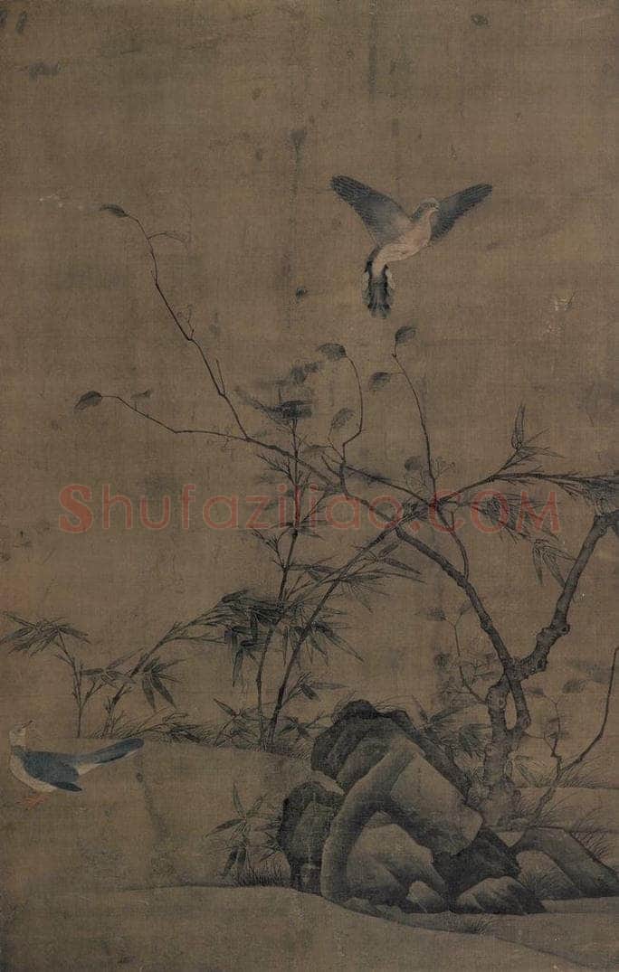 宋 易元吉 《桃竹鵓鴿图》 书画作品