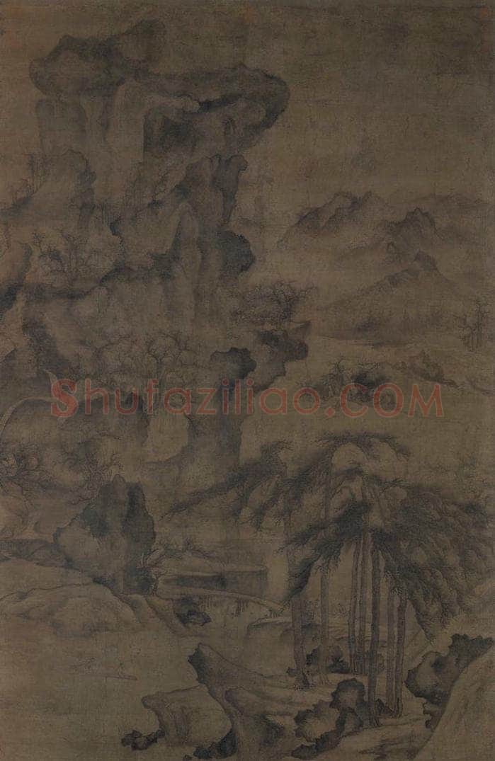 金 李山 《松杉行旅图》 书画作品