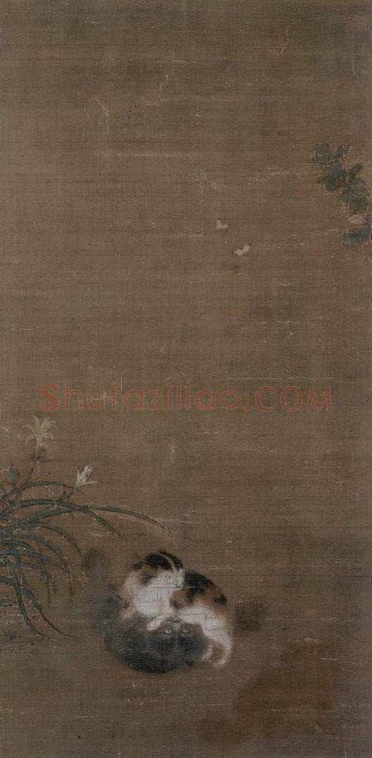 宋 毛益（传） 《蜀葵游猫图》 书画作品