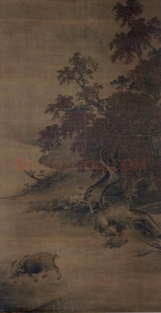 宋 阎次平(传) 《秋野牧牛图》 书画作品