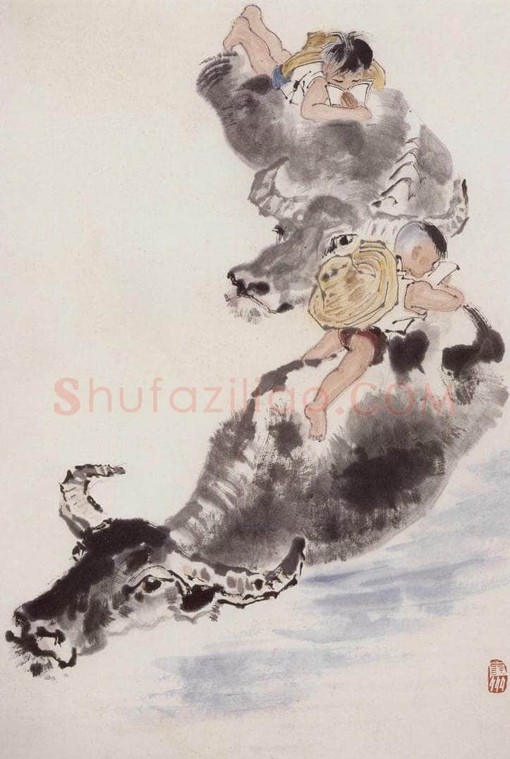 60年代 蔡鹤洲 《牛背读书图》 书画作品