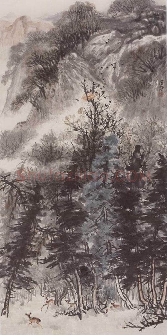 1961年 蔡鹤洲 《丛林鹿影》 书画作品