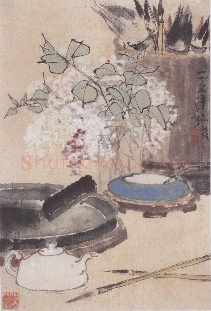 60年代 蔡鹤洲 《犹记案头丁香在》 书画作品