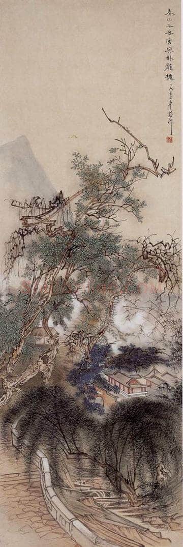 1953年 蔡鹤洲 《泰山斗母宫与卧龙槐》 书画作品