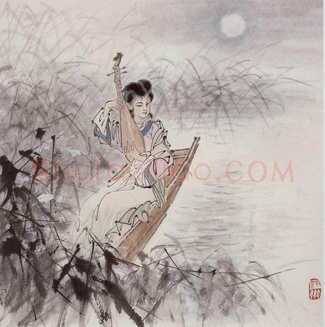 50年代 蔡鹤洲 《月下抚琴》 书画作品