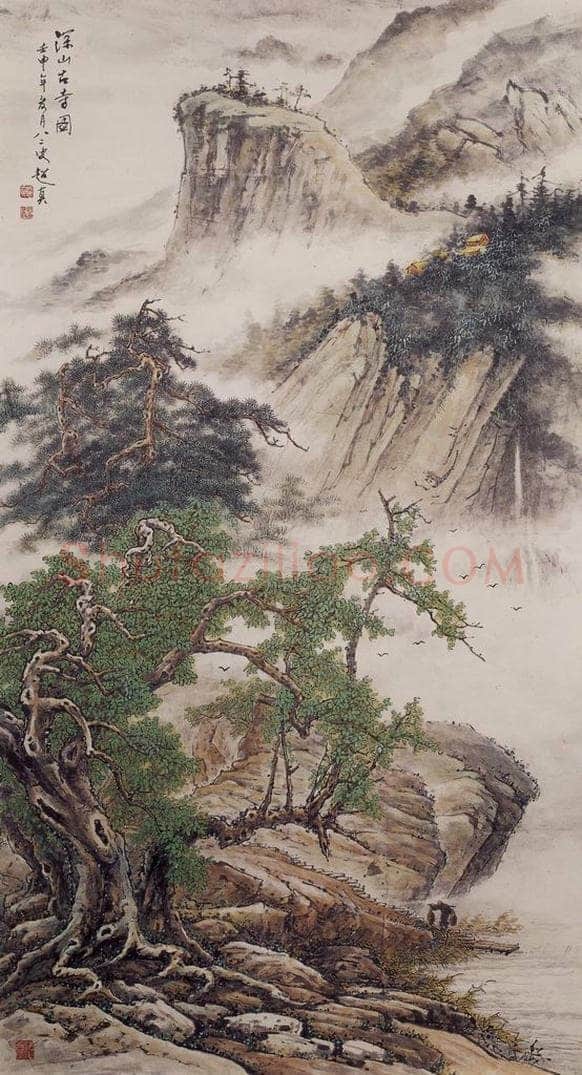 1992年 彭友善 《深山古寺》 书画作品