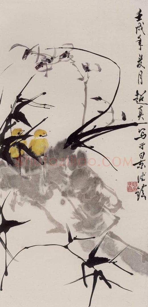 1982年 彭友善 《兰竹鸡》 书画作品
