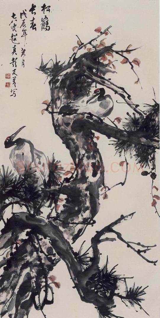 1988年 彭友善 《松鹤长春》 书画作品