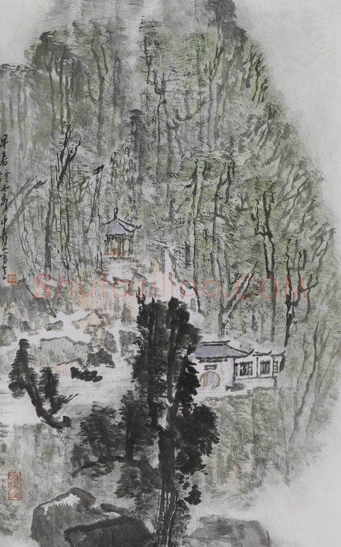 1999年 童中焘 《早春烟霞》 书画作品