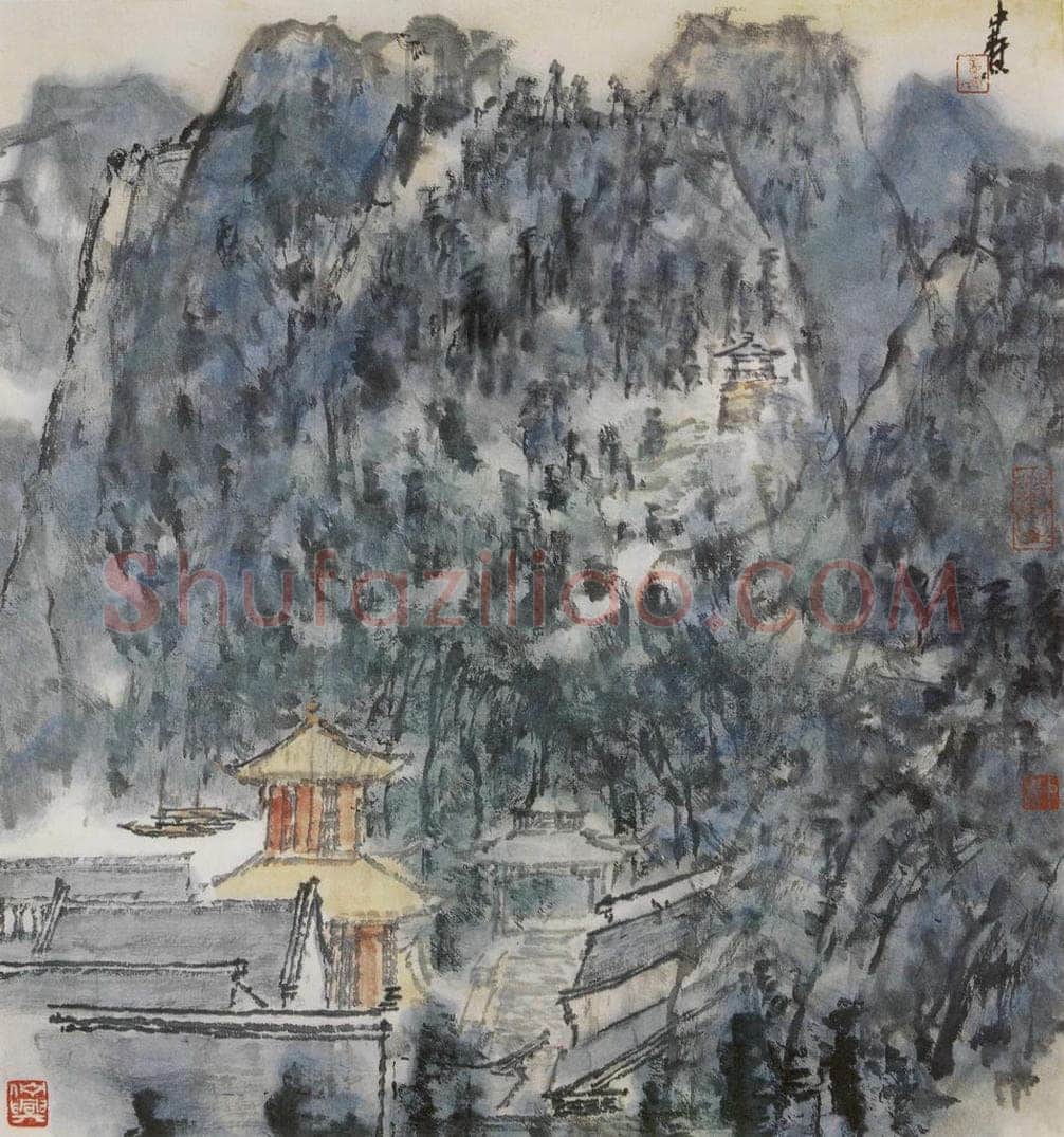 1990年 童中焘 《山寺》 书画作品