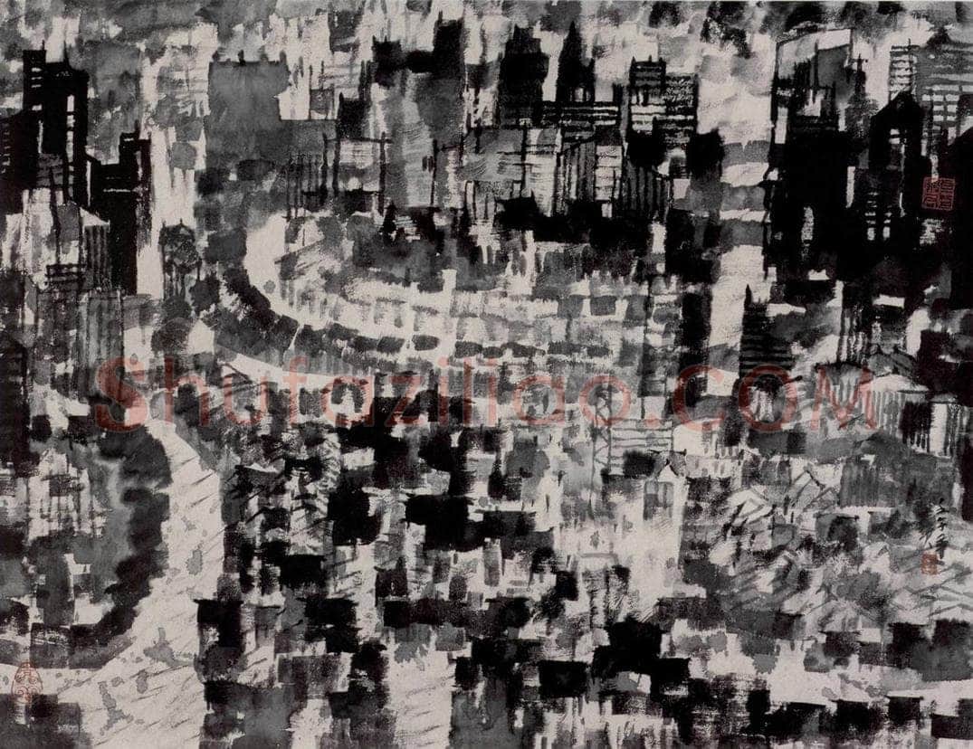 2002年 卓鹤君 《城市山水》 书画作品