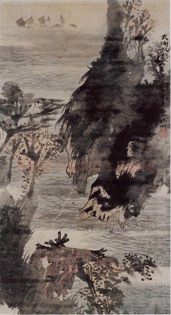 1986年 卓鹤君 《太湖帆影》 书画作品