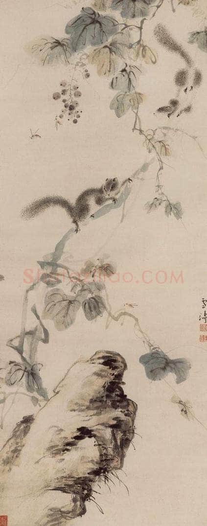 1938年 王雪涛 《藤间鼠戏》 书画作品