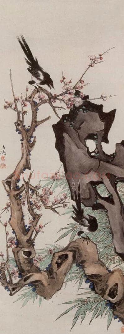 50年代 王雪涛 《工写梅花喜鹊》 书画作品
