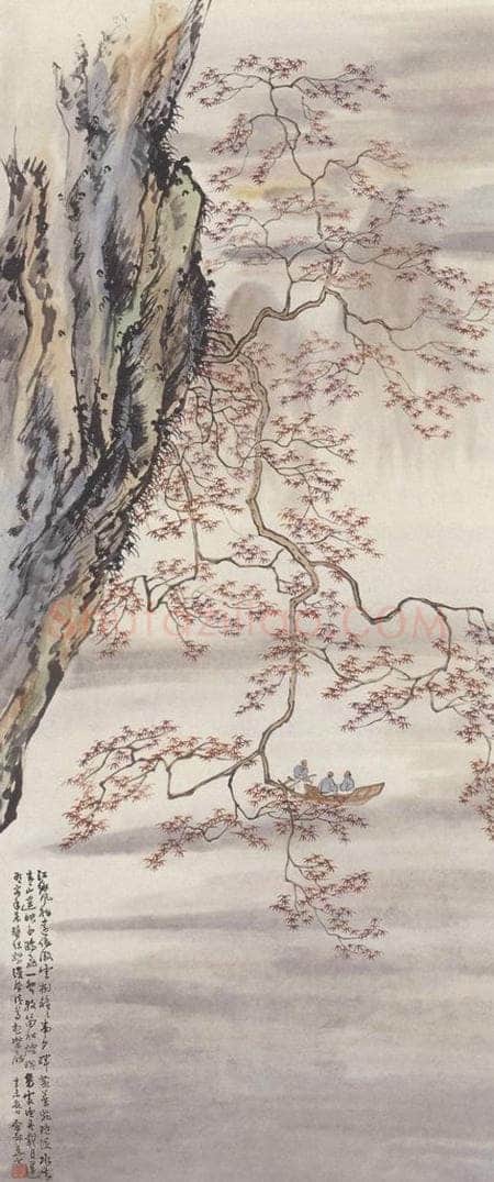 1931年 俞剑华 《秋江游艇图》 书画作品