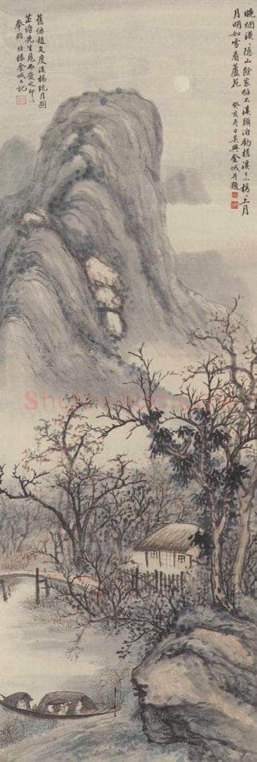 1923年 金城 《溪桥玩月图》 书画作品