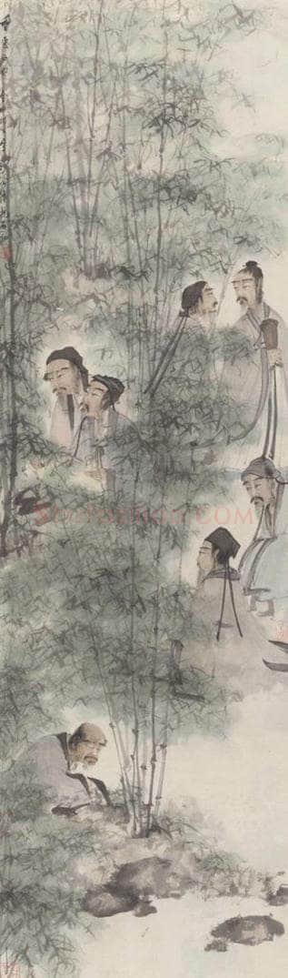 1945年 傅抱石 《竹林七贤图》 书画作品