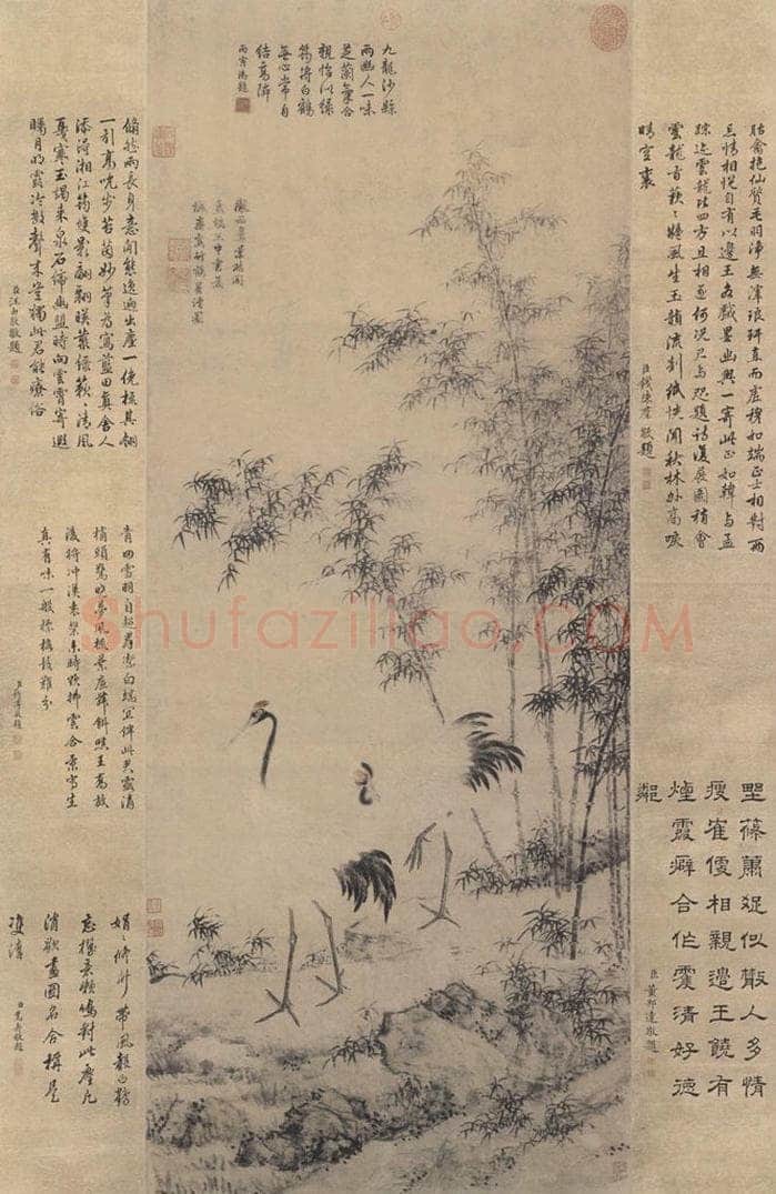 明代 边景昭 《竹鹤双清图》 书画作品