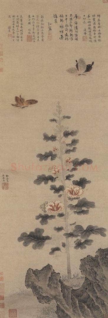 明代 戴进 《葵石蛱蝶图》 书画作品