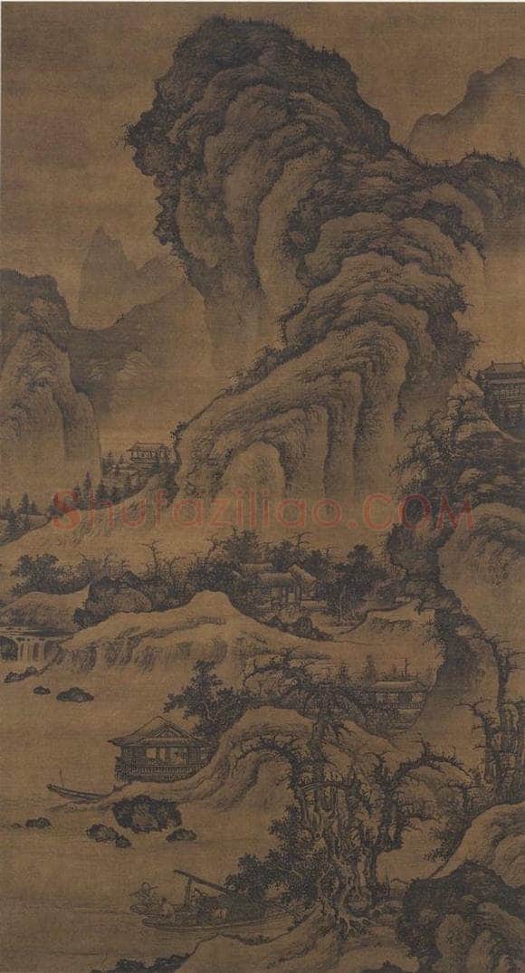 明代 李在 《阔渚晴岚图》 书画作品