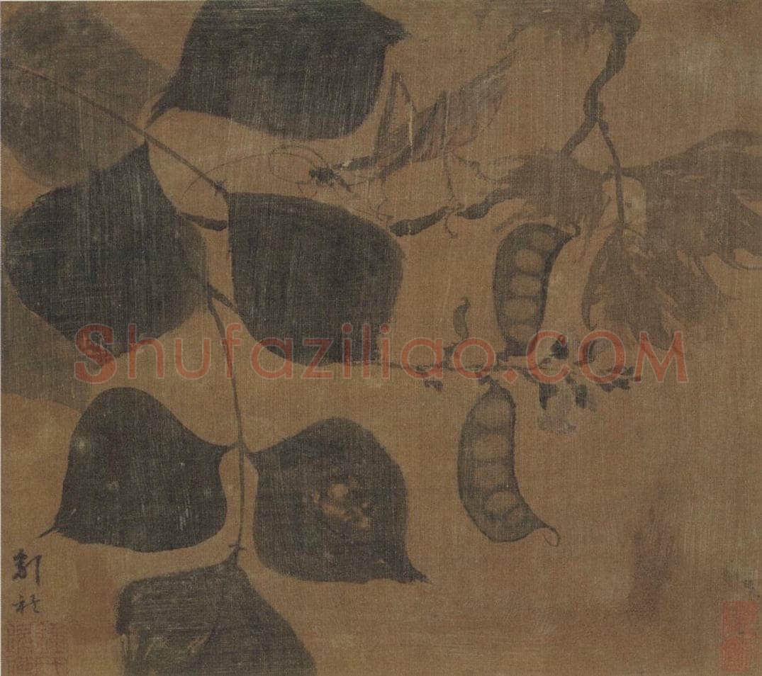 明代 钟礼 《豆荚螳螂图》 书画作品