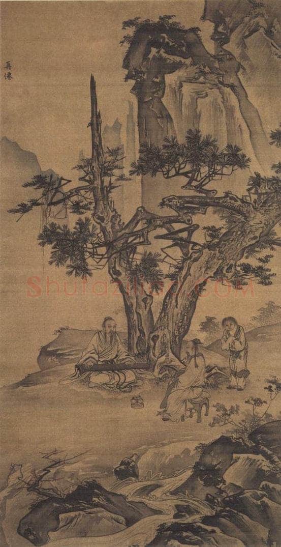 明代 史文 《松荫抚琴图》 书画作品