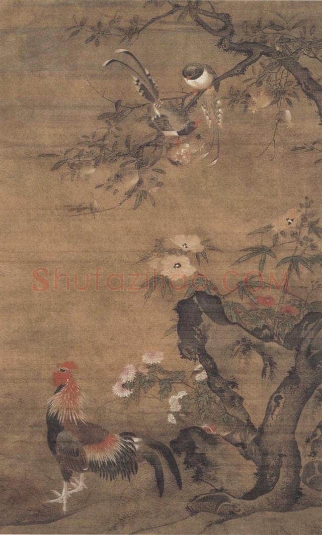 明代 吕纪 《榴葵绶鸡图》 书画作品