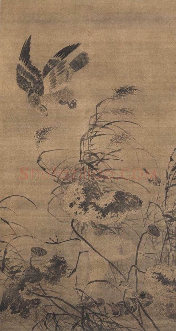 明代 吕纪 《残荷鹰鹭图》 书画作品