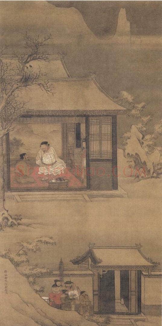明代 刘俊 《雪夜访普图》 书画作品