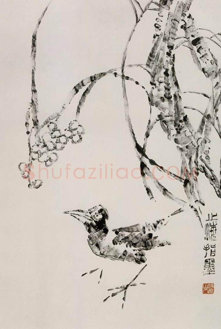 1991年 王之海 《焦墨梅鹊》 书画作品