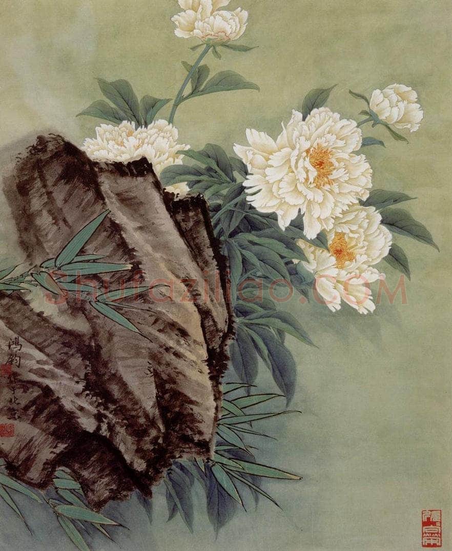 1978年 金鸿钧 《白芍药花》 书画作品