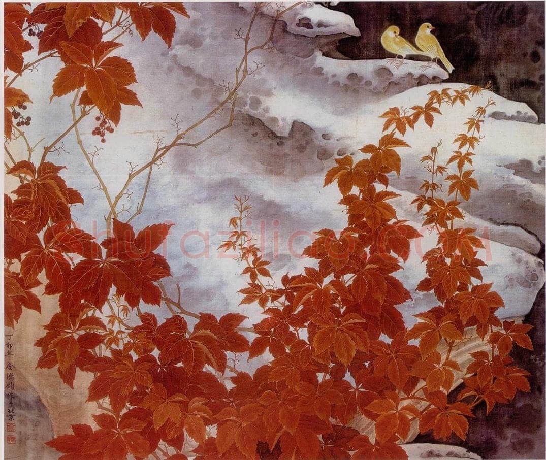 1987年 金鸿钧 《霜重色更浓》 书画作品