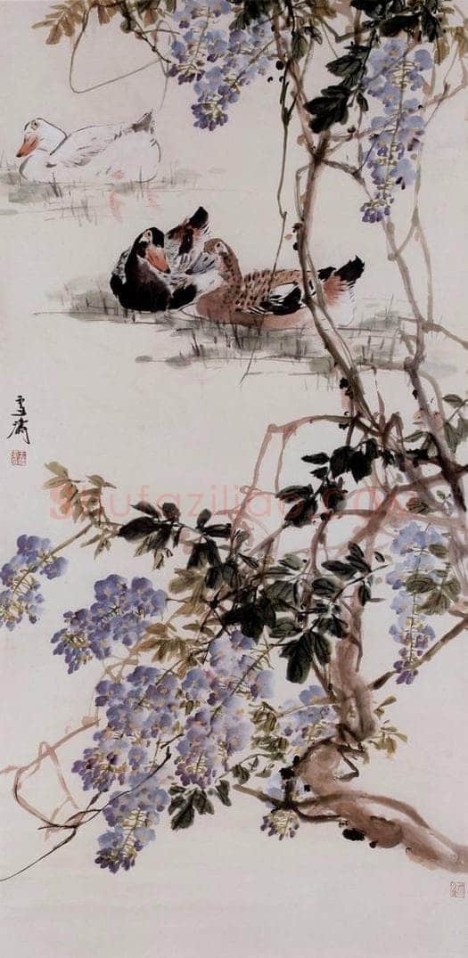  王雪涛 《紫藤三鸭图》 书画作品