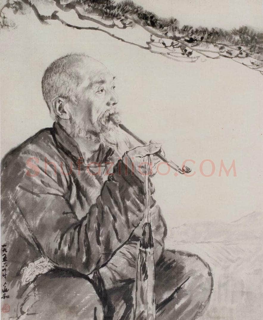 蒋兆和 《松下老人图》 书画作品