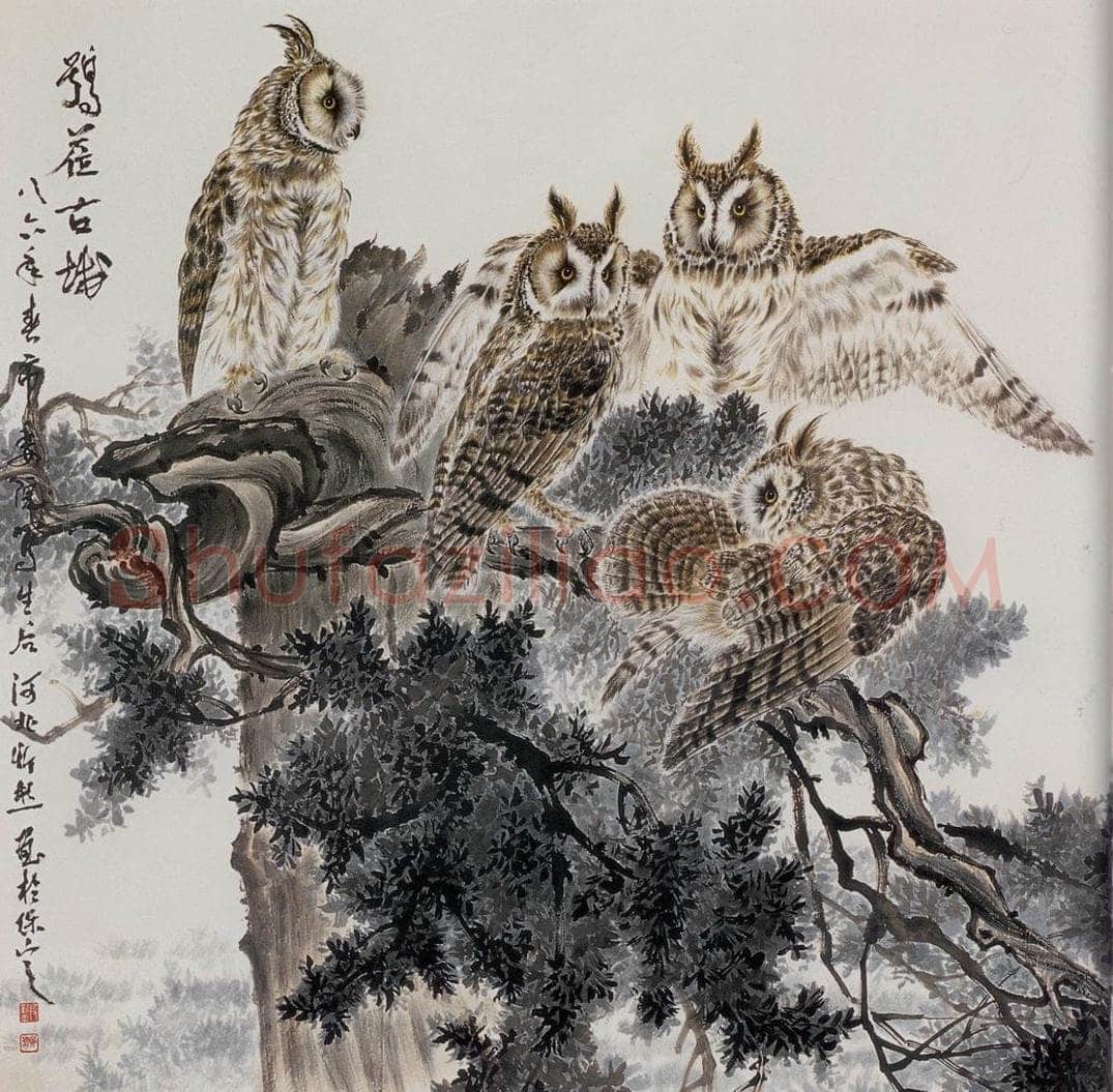 1986年 段忻然 《鸮临古城》 书画作品