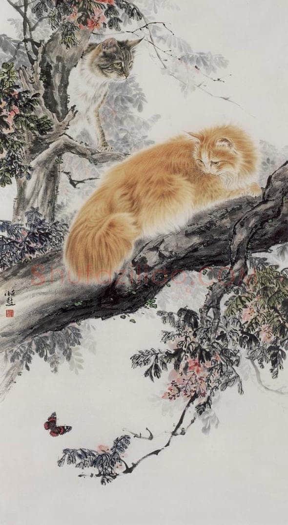 1990年 段忻然 《猫》 书画作品