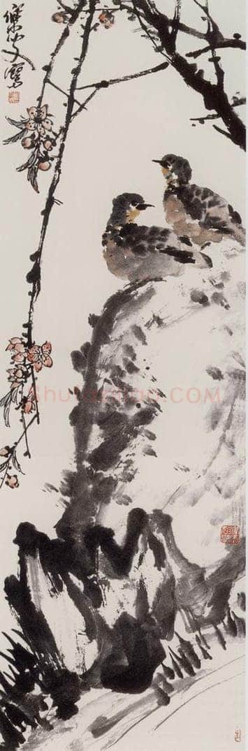 1961年 诸乐三 《斑鸠桃花》 书画作品