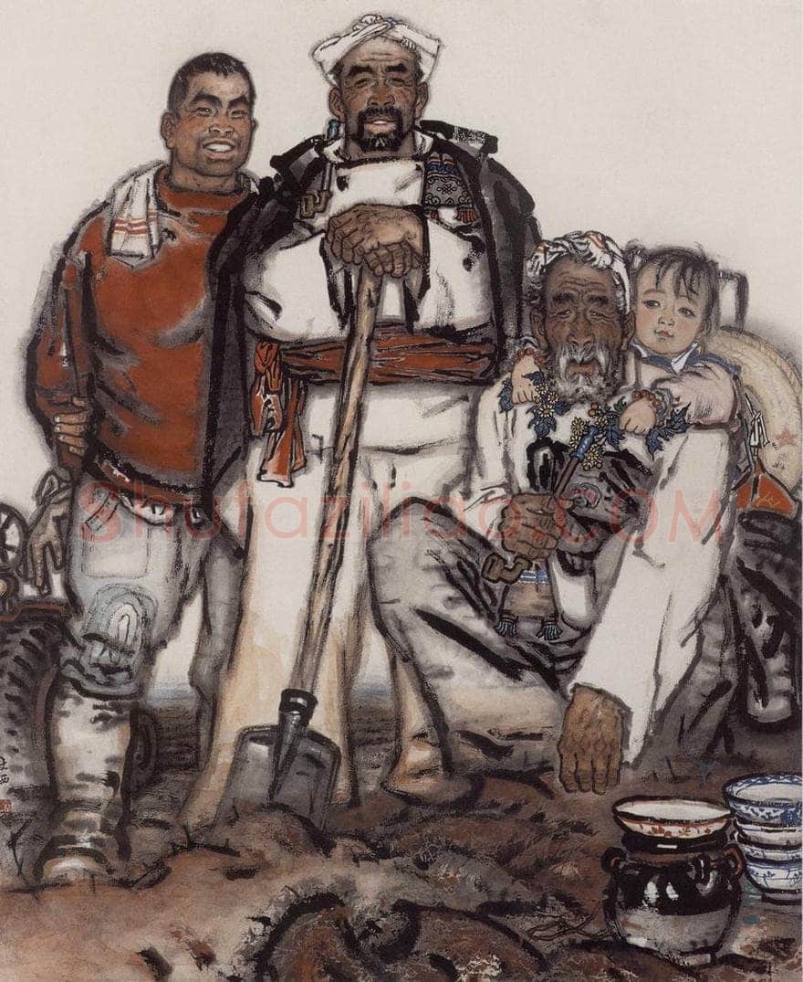 1962年 刘文西 《祖孙四代》 书画作品