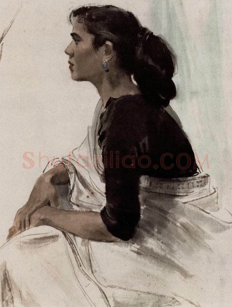 1956年 李斛 《印度妇女》 书画作品